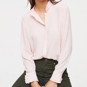 LOFT Ruffle Trim Utility Blouse in Soft Pink, NWOT